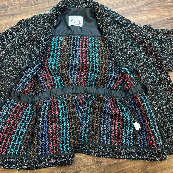 Doncaster Vintage 80s Black Textured Confetti Sweater Jacket Blazer Cardigan 4 S - Picture 8 of 10